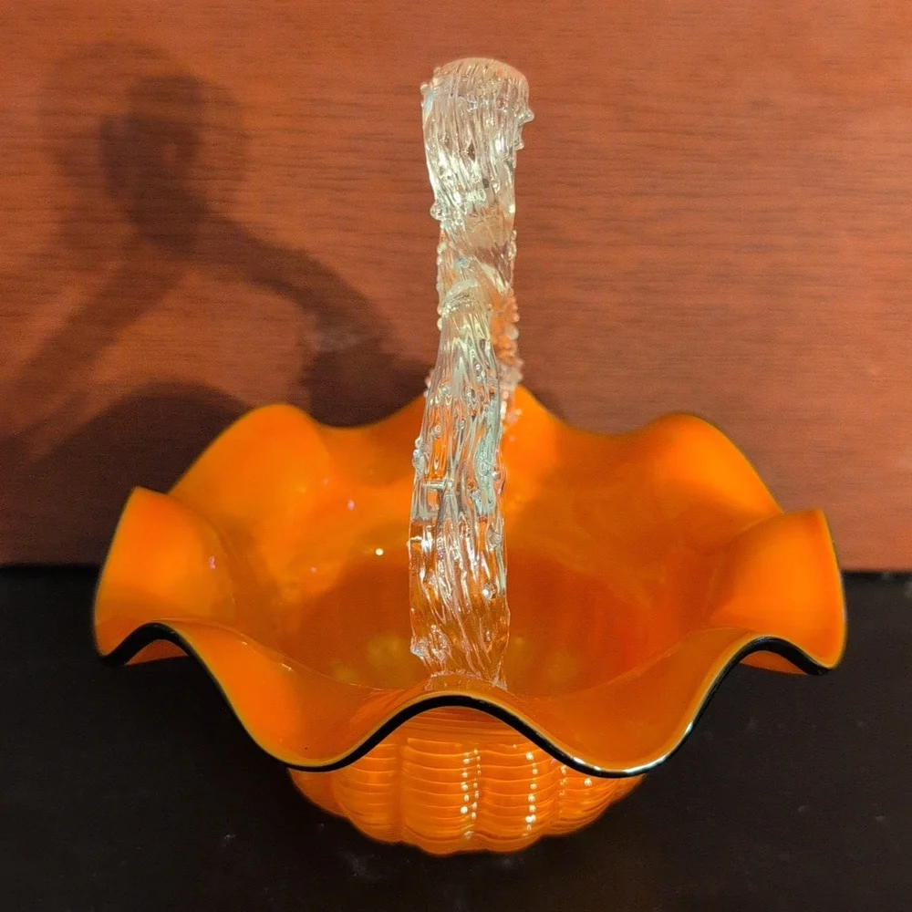 Vintage Hand Blown Glass Basket - Picture 4 of 6
